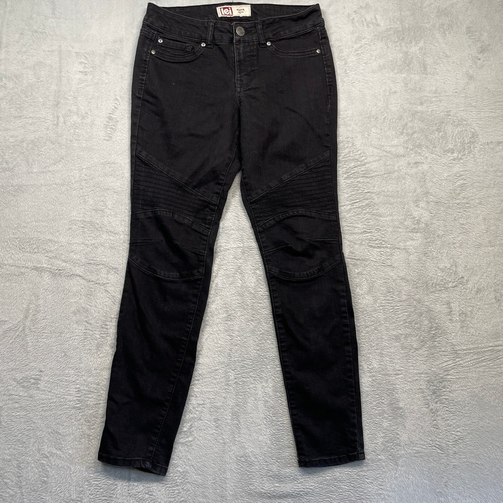 L.E.I. Emma Moto‎ Jeggings Women Size 9 Black Ribbed Knee Slim Fit Stretch Pants